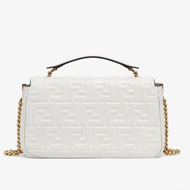Cheap HOT Midi Motif FF Chain Leather Bag Fendi White Nappa Baguette In 0722